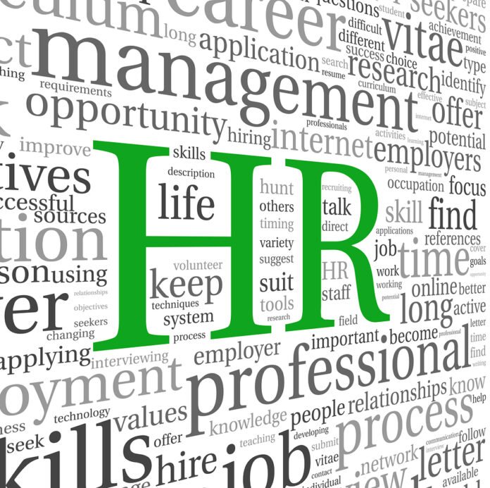 HR - human resources concept in tag cloud on white background