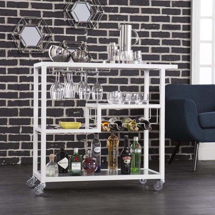 Top Overall Holly & Martin Zhori Mid-Century Modern Bar Cart Foldable Bar Carts ideas